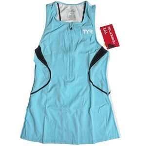 TYR Competitor Womens Tri Singlet Tank Top - Lt Blue Black White - Size XS - $66